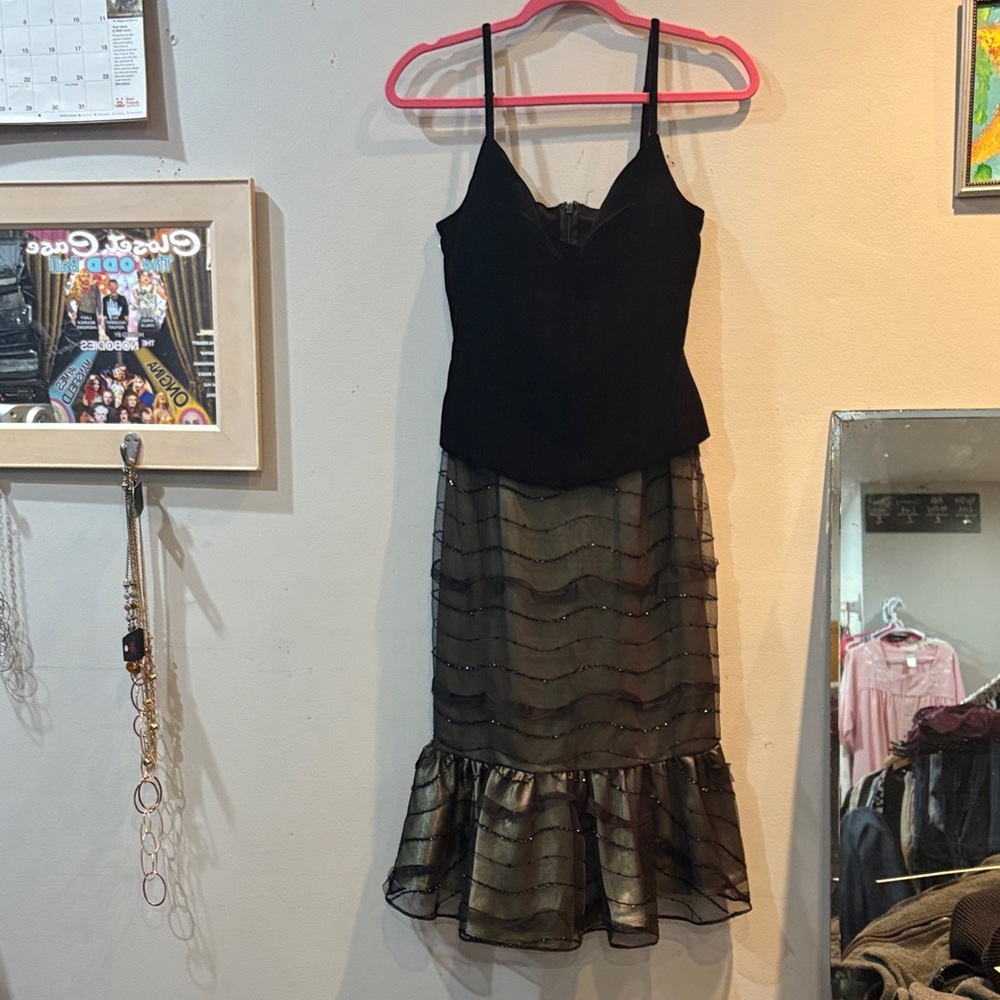 Papell Boutique Black and Gold Prom Dress